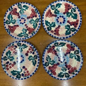 La‎ Primula Italy Bellini Piu Grape Ceramic Plates Set of 4 Blue Border 10in